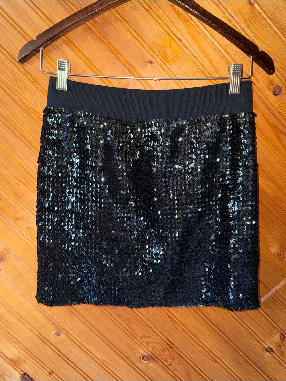 Black Sequin Mini Skirt - Sleek Party Pencil Skirt Lily White Sz small